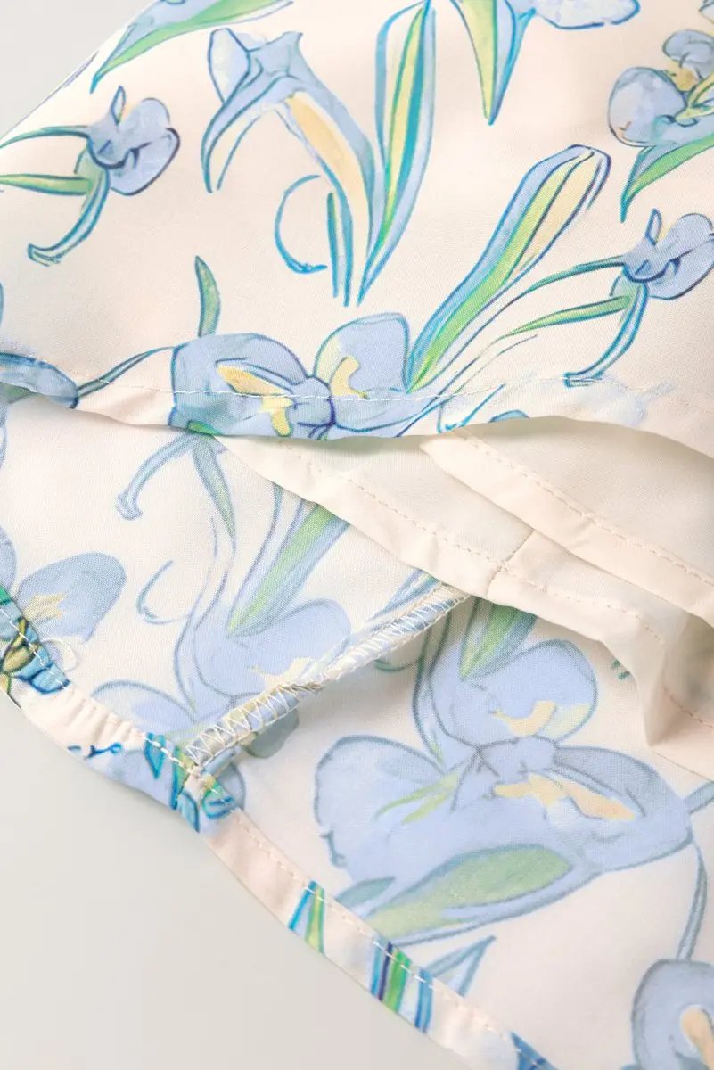 Green Floral Print Shirt Collar Buttoned Short Sleeve Shift Dress - Love Salve